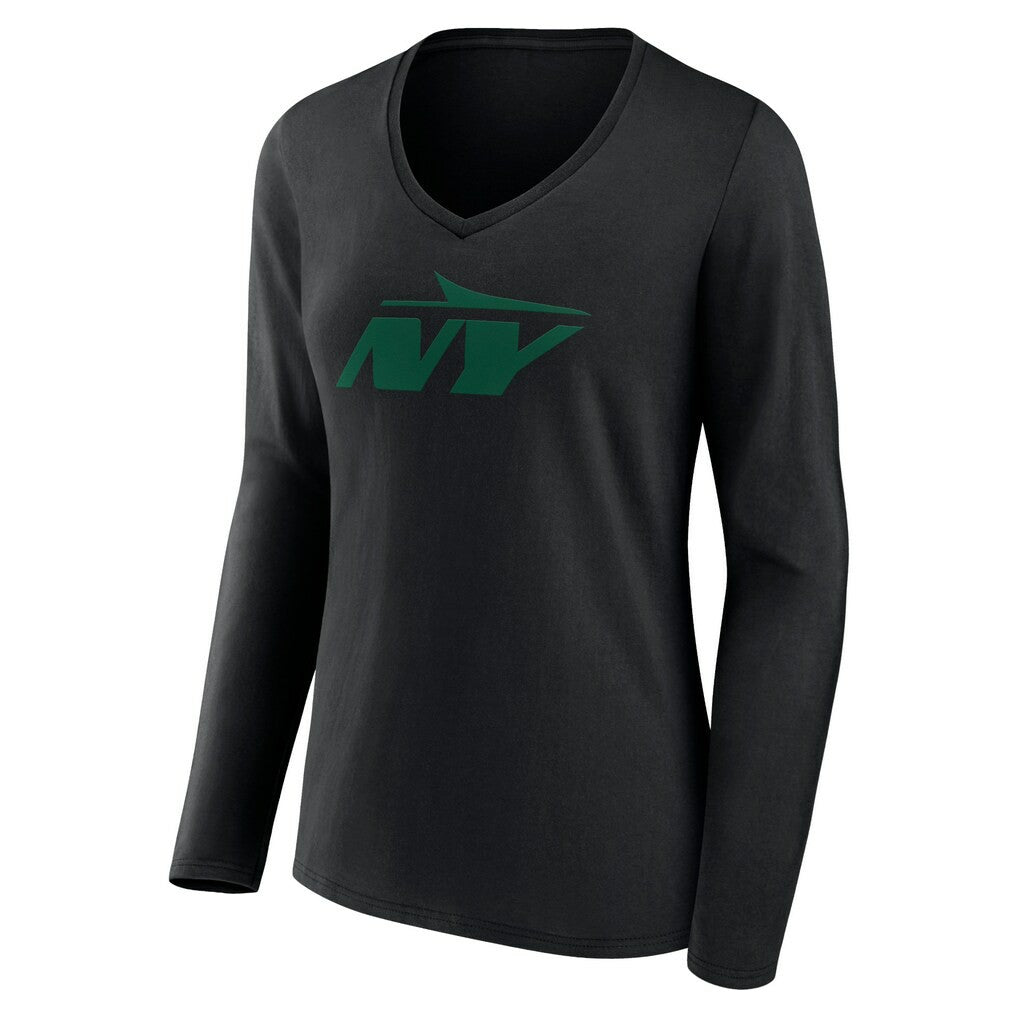 New York Jets Women's Secondary Logo Long Sleeve V-Neck T-Shirt Black - NFL