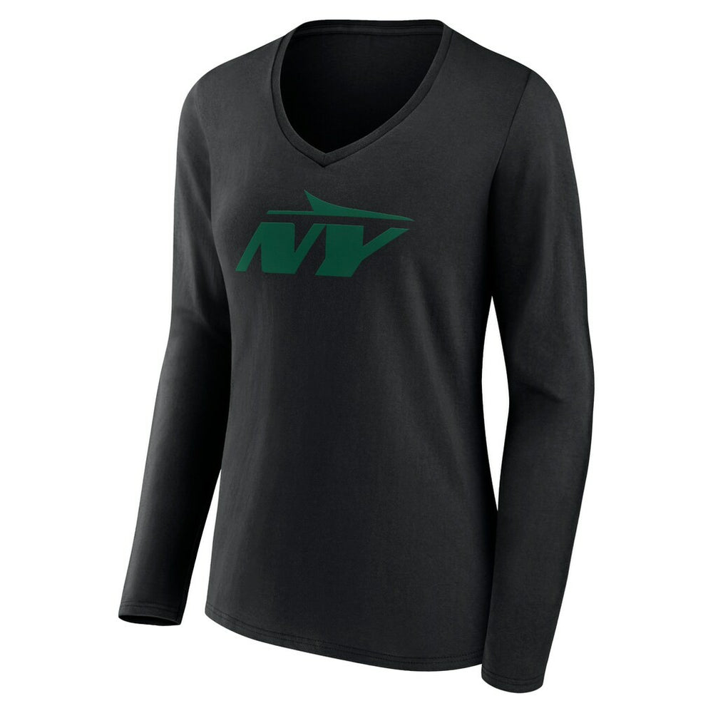 New York Jets Women's Secondary Logo Long Sleeve V-Neck T-Shirt Black - NFL