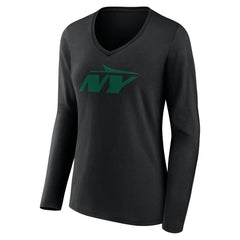 New York Jets Women's Secondary Logo Long Sleeve V-Neck T-Shirt Black - NFL