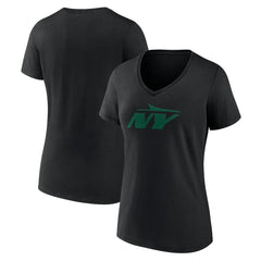 New York Jets Women's Secondary Logo V-Neck T-Shirt Black - NFL