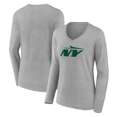 New York Jets Women's Secondary Logo Long Sleeve V-Neck T-Shirt Gray - NFL