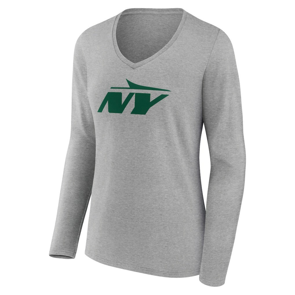 New York Jets Women's Secondary Logo Long Sleeve V-Neck T-Shirt Gray - NFL