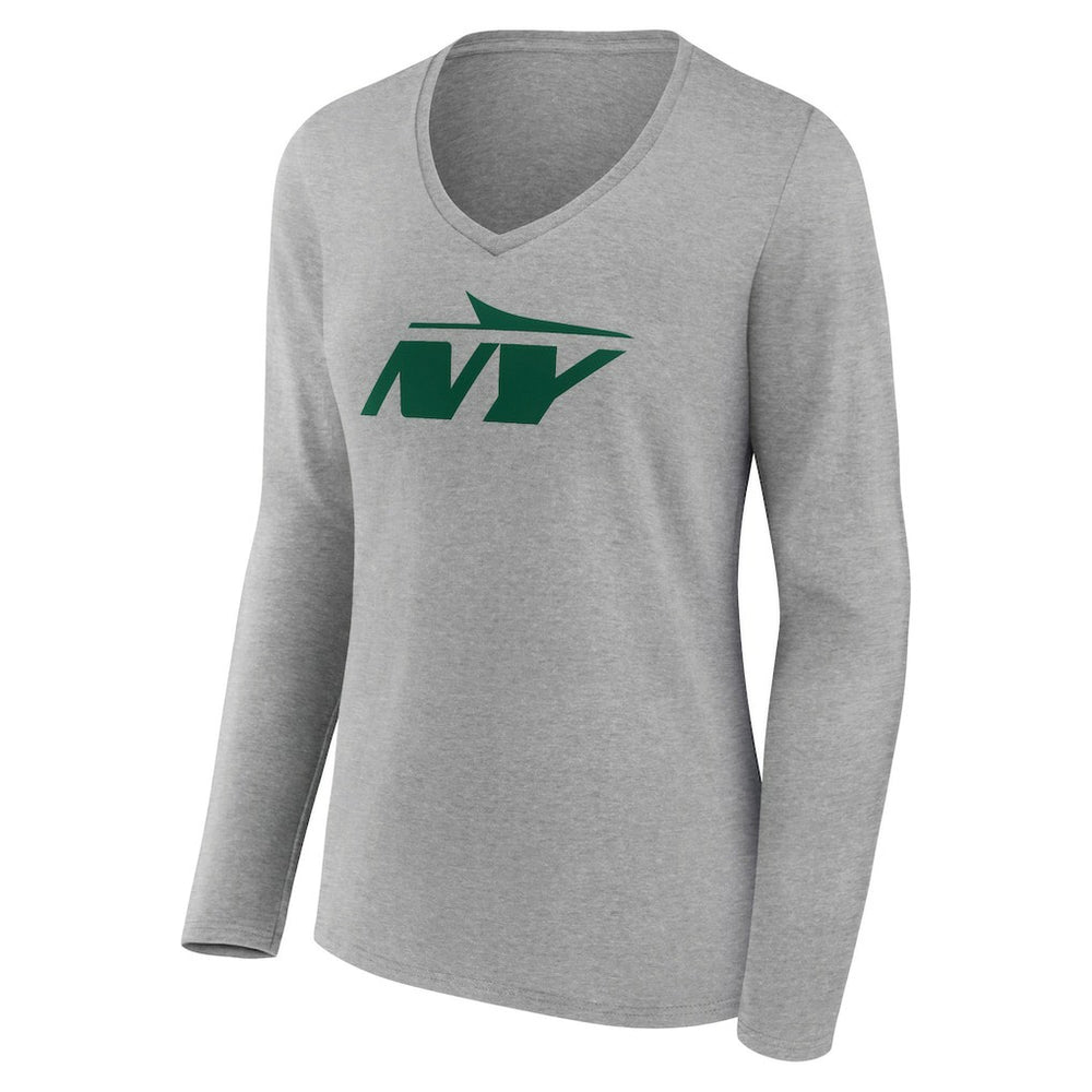 New York Jets Women's Secondary Logo Long Sleeve V-Neck T-Shirt Gray - NFL