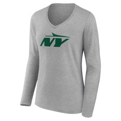 New York Jets Women's Secondary Logo Long Sleeve V-Neck T-Shirt Gray - NFL