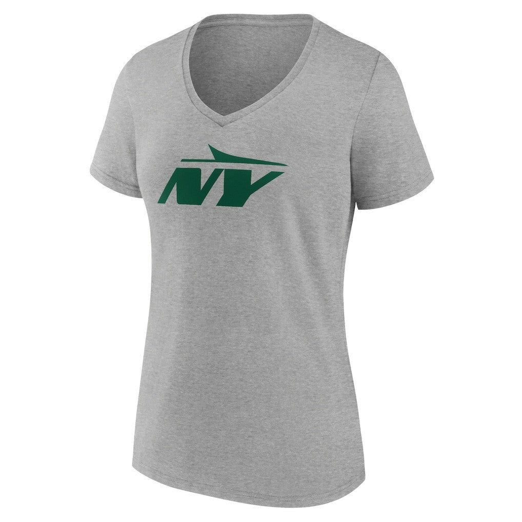 New York Jets Women's Secondary Logo V-Neck T-Shirt Gray - NFL
