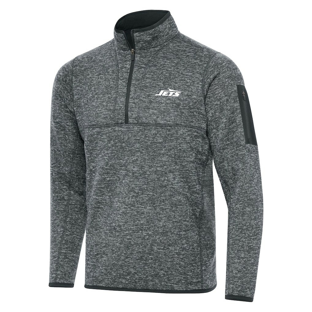 New York Jets Antigua Fortune Quarter-Zip Pullover Jacket Heather Gray - NFL