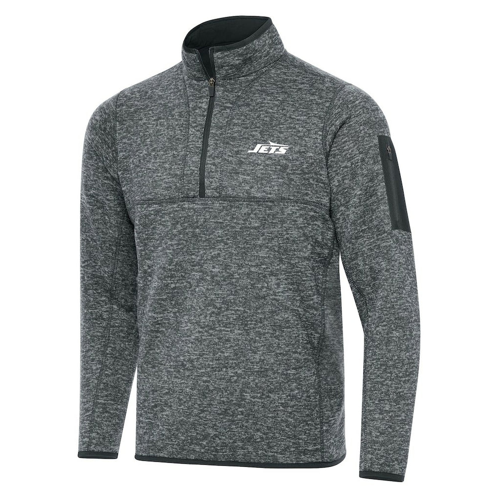 New York Jets Antigua Fortune Quarter-Zip Pullover Jacket Heather Gray - NFL