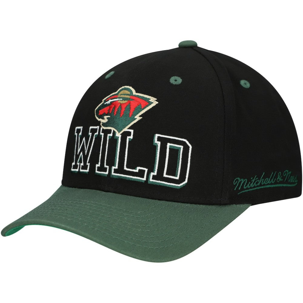 Minnesota Wild - Mitchell & Ness Backside Script 2-Tone Pro Crown Adjustable Hat Black/Green