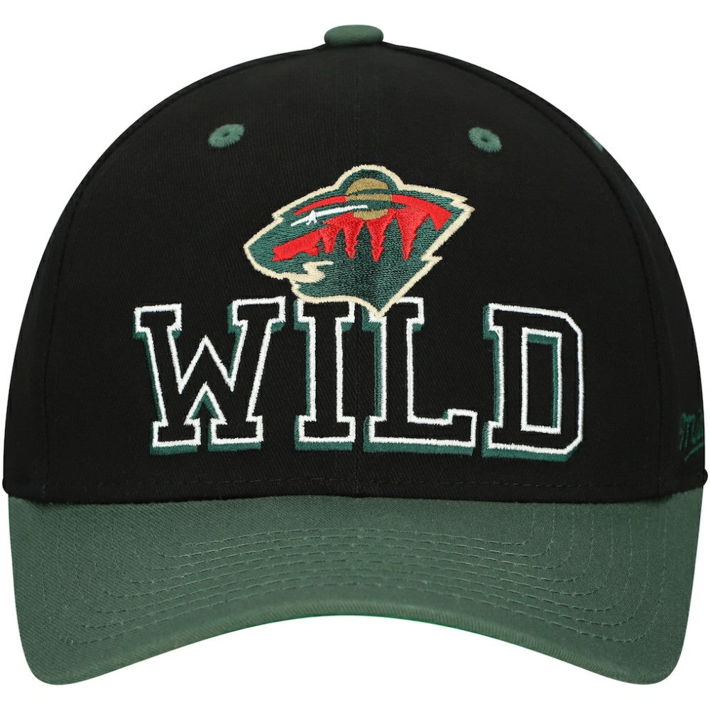 Minnesota Wild - Mitchell & Ness Backside Script 2-Tone Pro Crown Adjustable Hat Black/Green