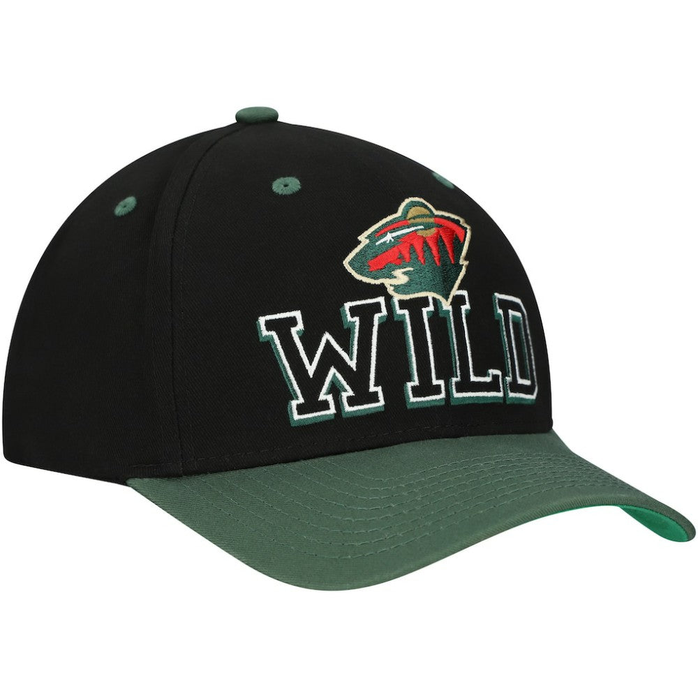 Minnesota Wild - Mitchell & Ness Backside Script 2-Tone Pro Crown Adjustable Hat Black/Green