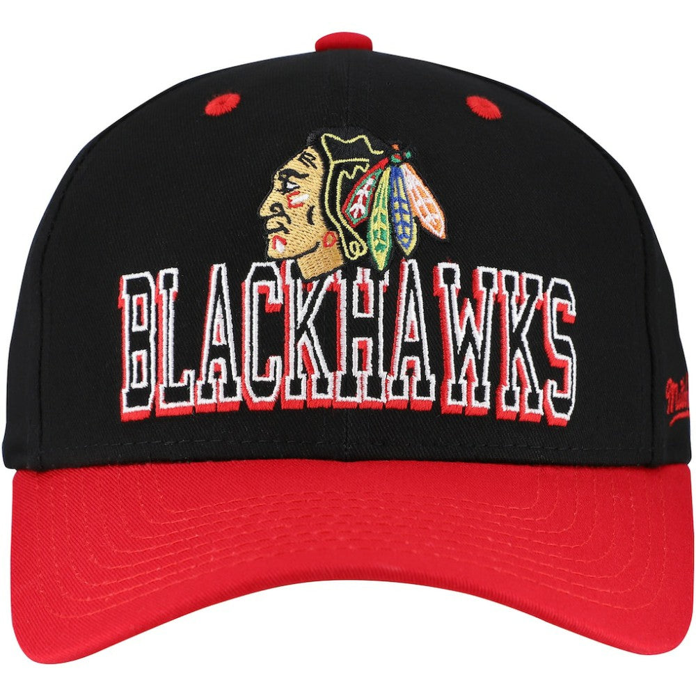Chicago Blackhawks Mitchell & Ness Backside Script Two-Tone Pro Crown Adjustable Hat Black/Red