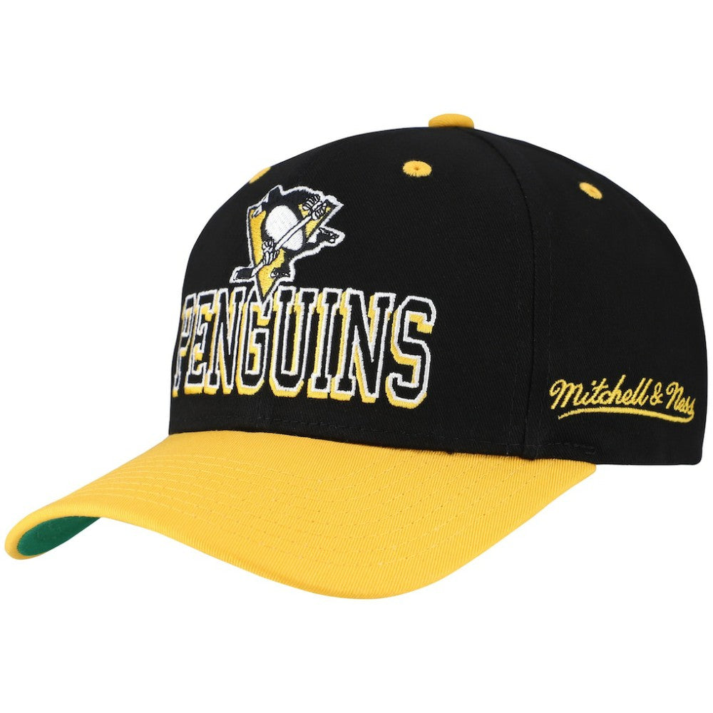 Pittsburgh Penguins Mitchell & Ness Backside Script Two-Tone Pro Crown Adjustable Hat Black/Gold