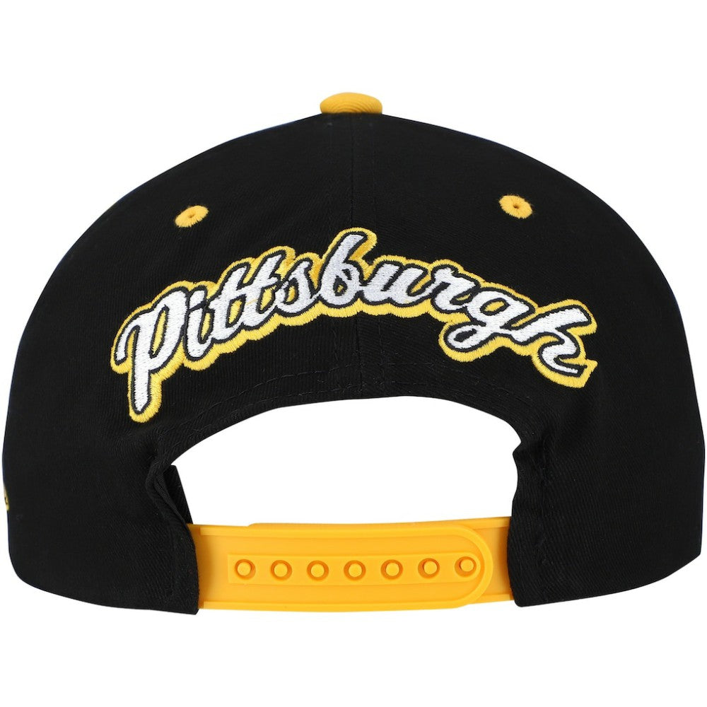 Pittsburgh Penguins Mitchell & Ness Backside Script Two-Tone Pro Crown Adjustable Hat Black/Gold
