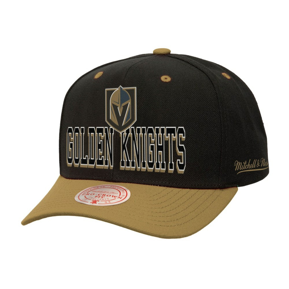 Vegas Golden Knights Mitchell & Ness Backside Script Two-Tone Pro Crown Adjustable Hat Black/Gold