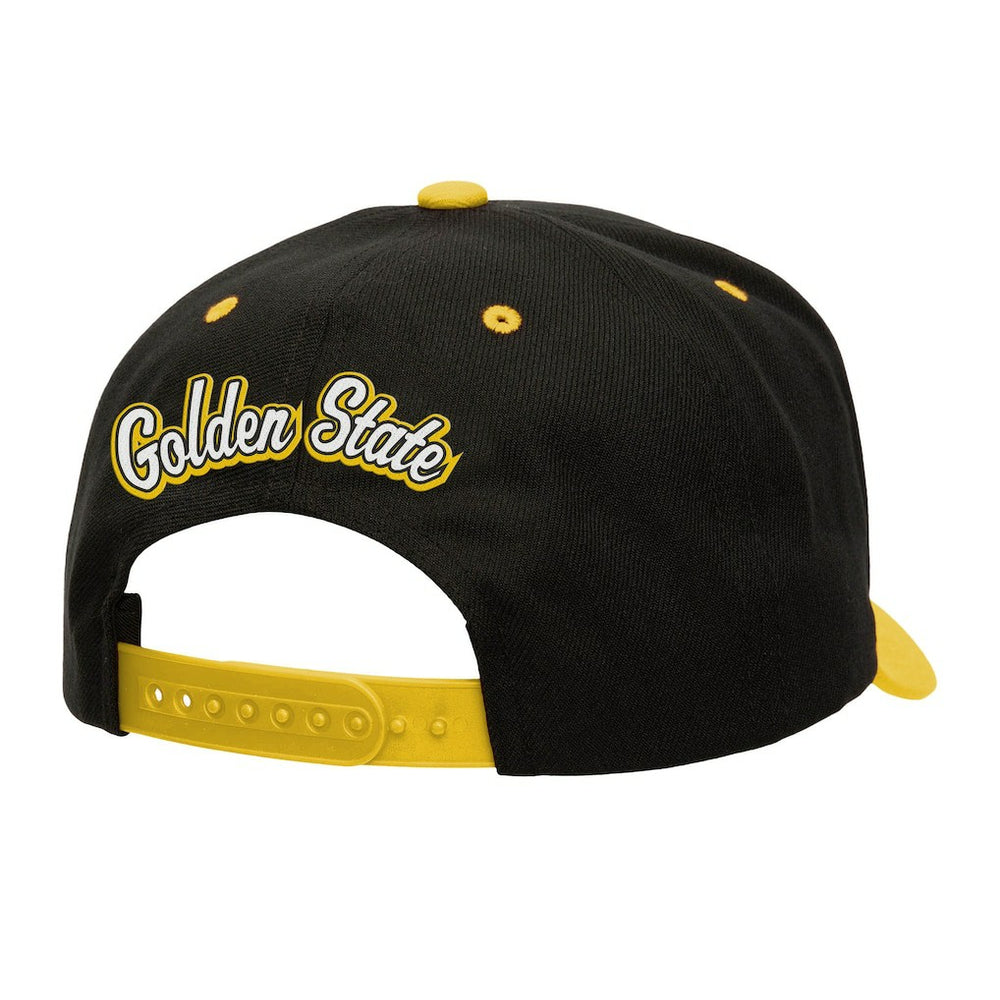 Mitchell & Ness - Golden State Warriors Backside Script Two-Tone Pro Crown Adjustable Hat - Black/Gold
