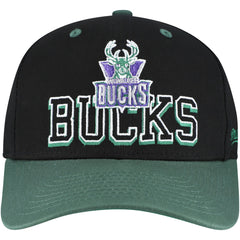 Mitchell & Ness - Milwaukee Bucks Backside Script Two-Tone Pro Crown Adjustable Hat - Black/Hunter Green