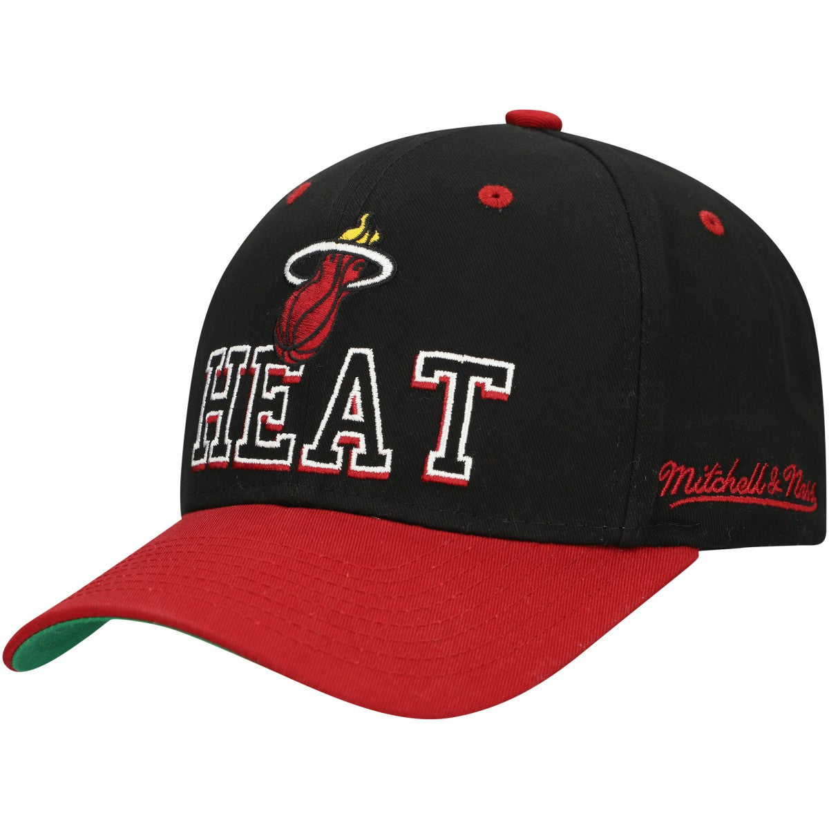 Mitchell & Ness - Miami Heat Backside Script Two-Tone Pro Crown Adjustable Hat - Black/Red
