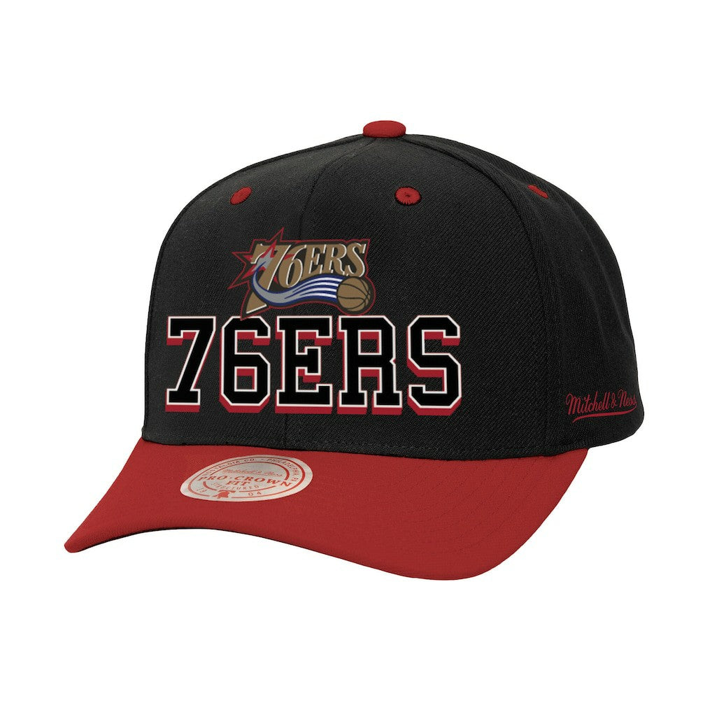 Mitchell & Ness - Philadelphia 76ers Backside Script 2-Tone Pro Crown Adjustable Hat - Black/Red