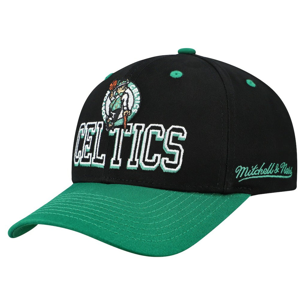 Mitchell & Ness - Boston Celtics Backside Script 2-Tone Pro Crown Adjustable Hat - Black/Kelly Green