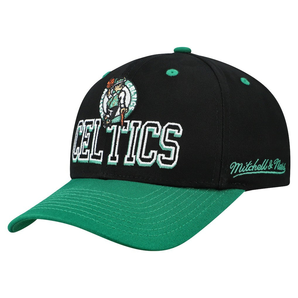 Mitchell & Ness - Boston Celtics Backside Script 2-Tone Pro Crown Adjustable Hat - Black/Kelly Green