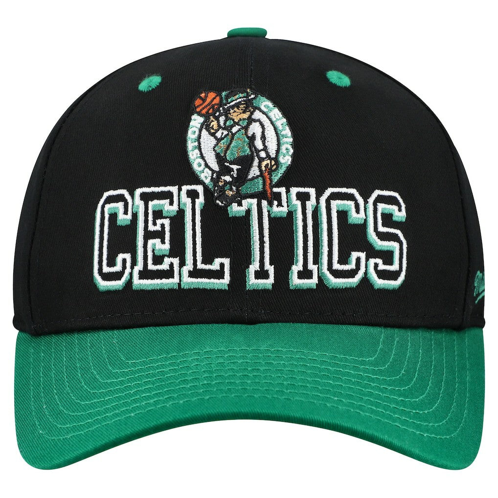 Mitchell & Ness - Boston Celtics Backside Script 2-Tone Pro Crown Adjustable Hat - Black/Kelly Green
