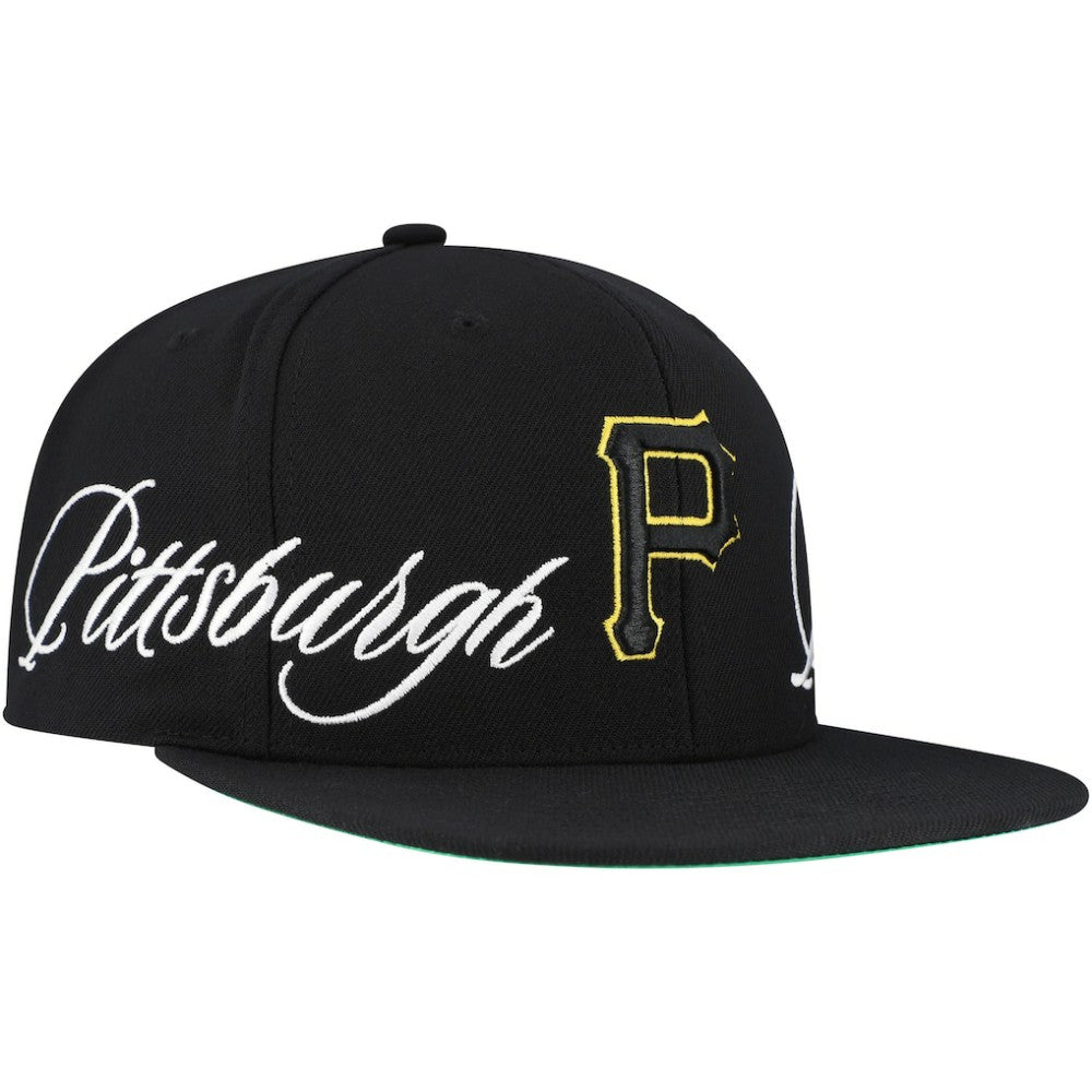 Pittsburgh Pirates Mitchell & Ness Just Don x MLB Lux Script Snapback Hat Sale