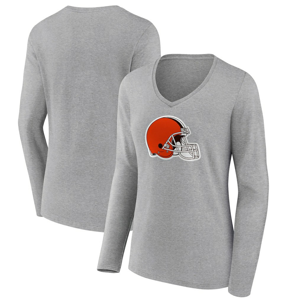 Cleveland Browns Women's Primary Logo Long Sleeve V-Neck T-Shirt Gray - NFL