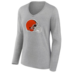 Cleveland Browns Women's Primary Logo Long Sleeve V-Neck T-Shirt Gray - NFL