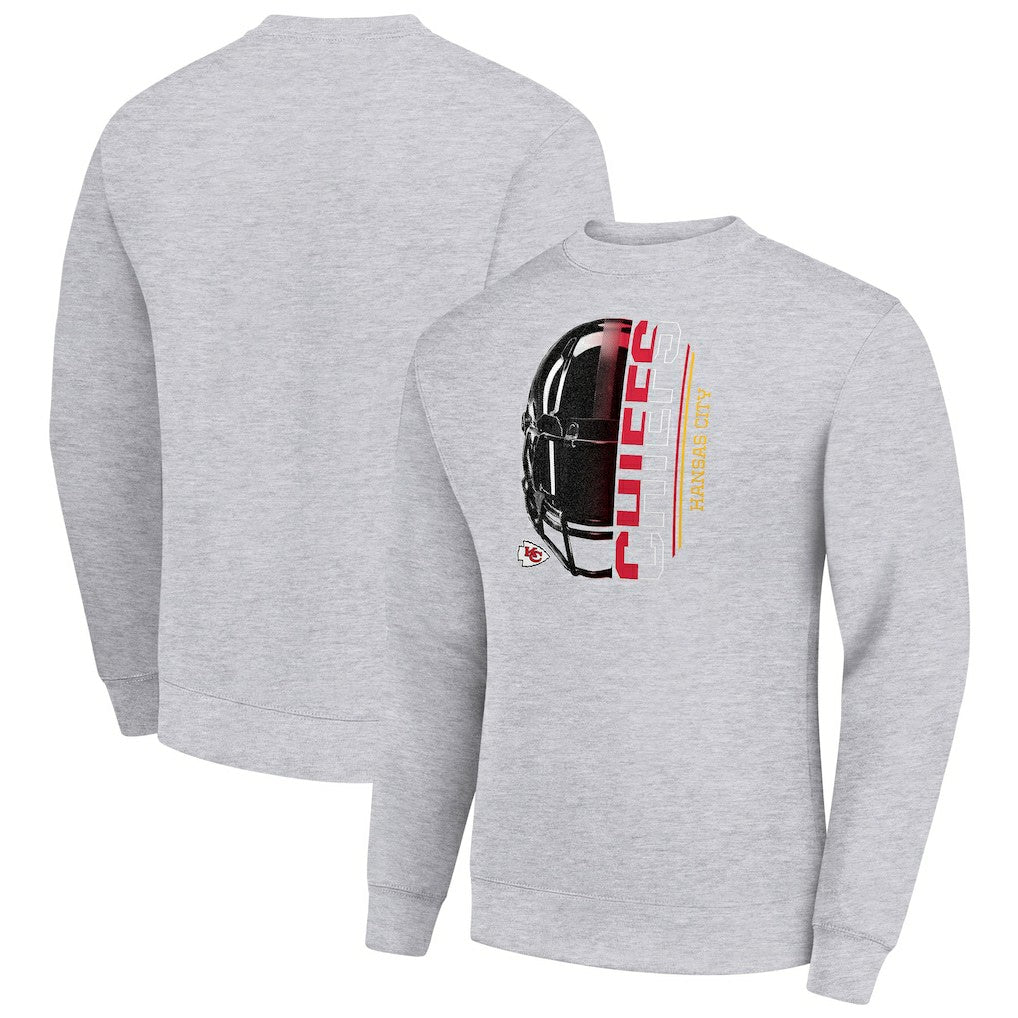 Kansas City Chiefs Starter Half Helmet Team Graphic Tri-Blend Fleece Pullover Sweatshirt Heather Gray - NFL