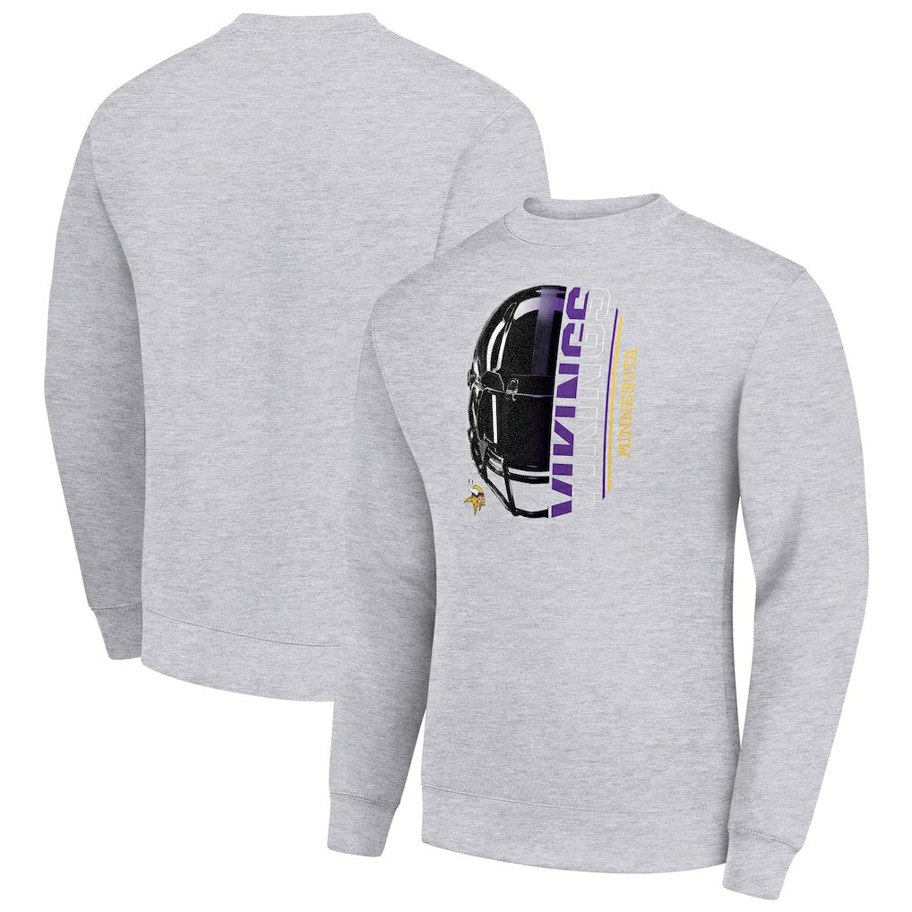 Minnesota Vikings Starter Half Helmet Team Graphic Tri-Blend Fleece Pullover Sweatshirt Heather Gray - NFL