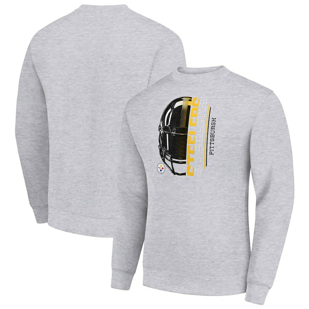 Pittsburgh Steelers Starter Half Helmet Team Graphic Tri-Blend Fleece Pullover Sweatshirt Heather Gray - NFL