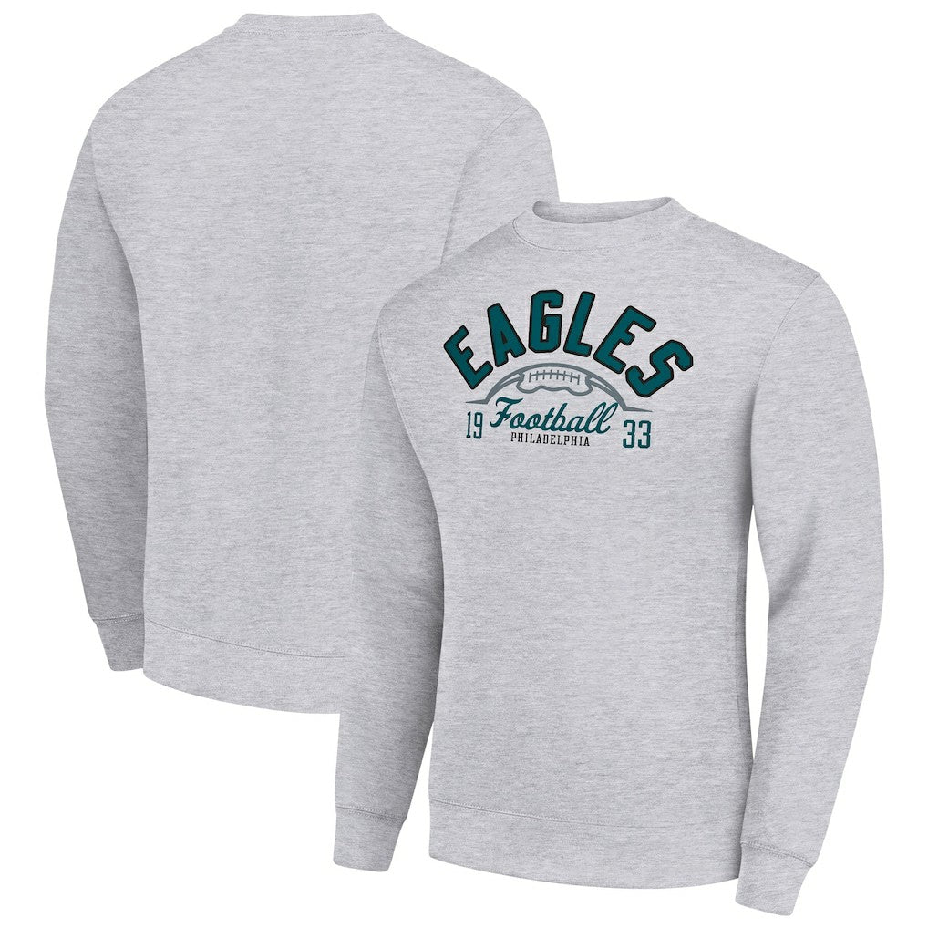 Philadelphia Eagles Starter Half Ball Team Graphic Tri-Blend Fleece Pullover Sweatshirt Heather Gray - NFL