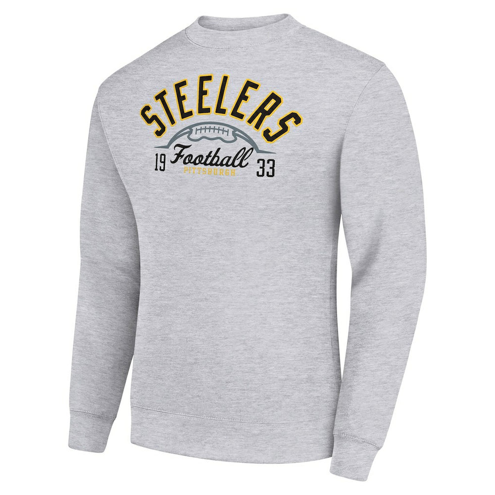 Pittsburgh Steelers Starter Half Ball Team Graphic Tri-Blend Fleece Pullover Sweatshirt Heather Gray - NFL