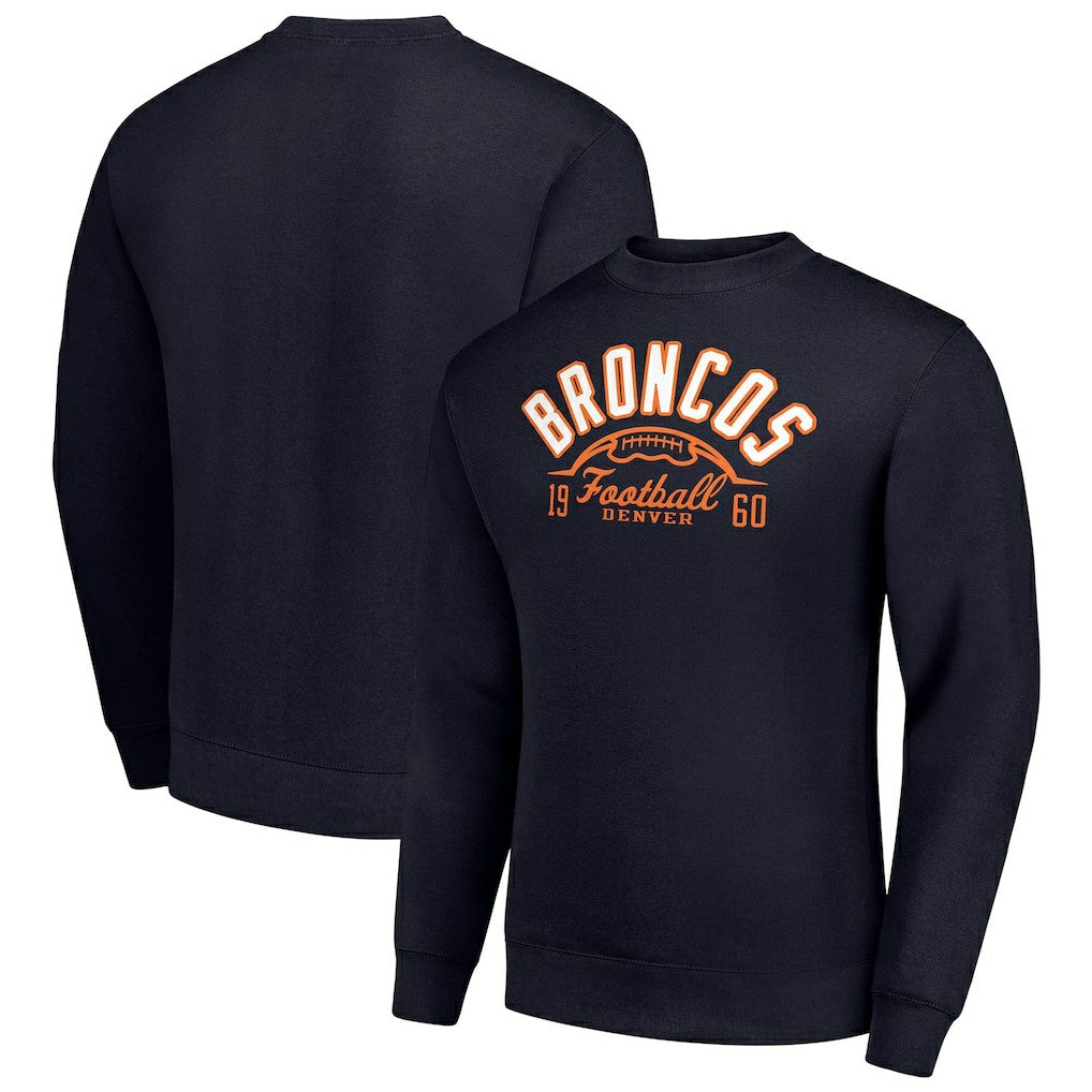Denver Broncos Starter Half Ball Team Graphic Tri-Blend Fleece Pullover Sweatshirt Navy - NFL