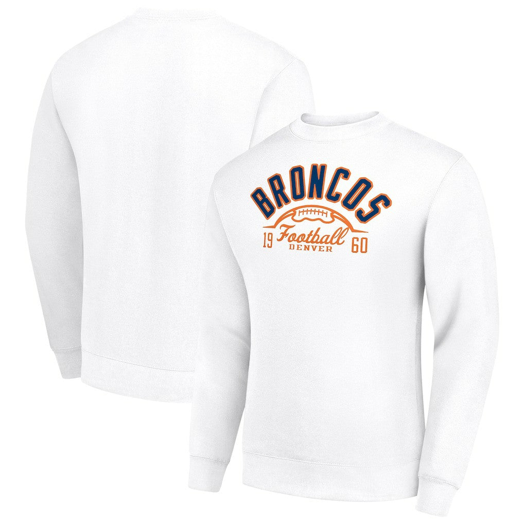 Denver Broncos Starter Half Ball Team Graphic Tri-Blend Fleece Pullover Sweatshirt White - NFL