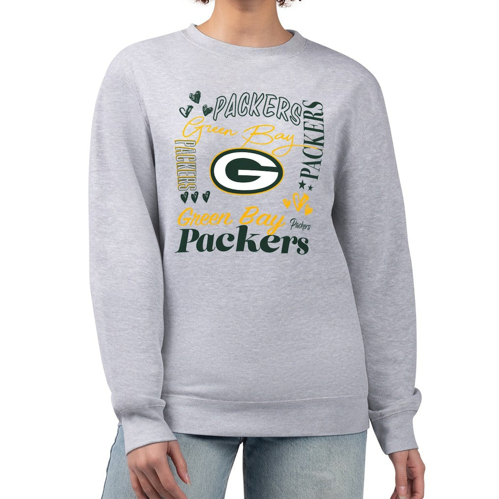Green Bay Packers G-III 4Her by Carl Banks Women's Collage Graphic Fleece Pullover Sweatshirt Heather Gray - NFL
