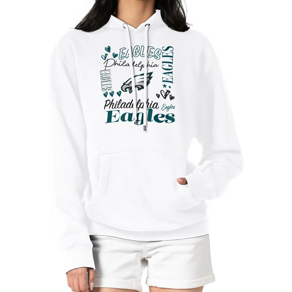 Philadelphia Eagles G-III 4Her by Carl Banks Women's Collage Graphic Fleece Pullover Hoodie White - NFL