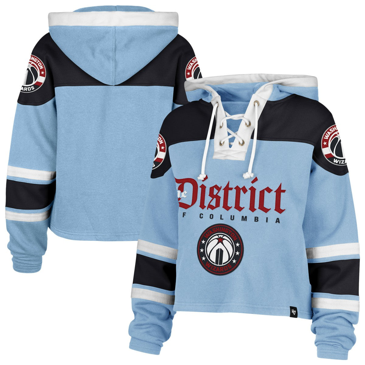 47 brand - Washington Wizards '47 Women's 2024/25 City Edition Superior Cropped Lace-Up Pullover Hoodie - Light Blue