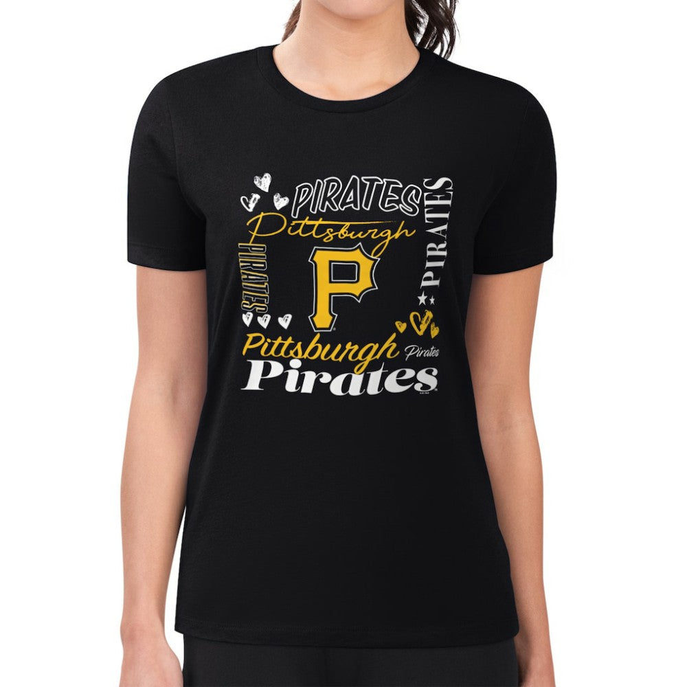 Pittsburgh Pirates G-III 4Her by Carl Banks Women's Super-Slim Fit Lightweight Collage Team Graphic Crew Neck T-Shirt for sale