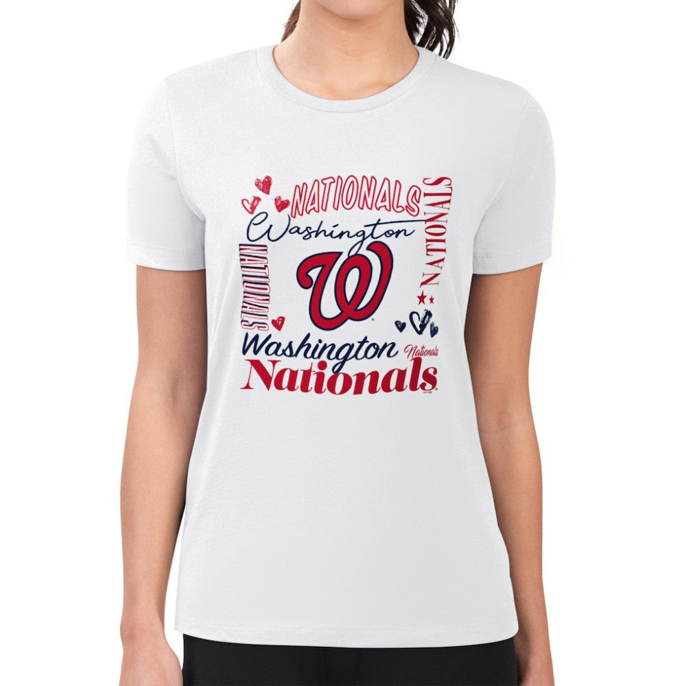 Washington Nationals G-III 4Her by Carl Banks Women's Super-Slim Fit Lightweight Collage Team Graphic Crew Neck T-Shirt Lifestyle
