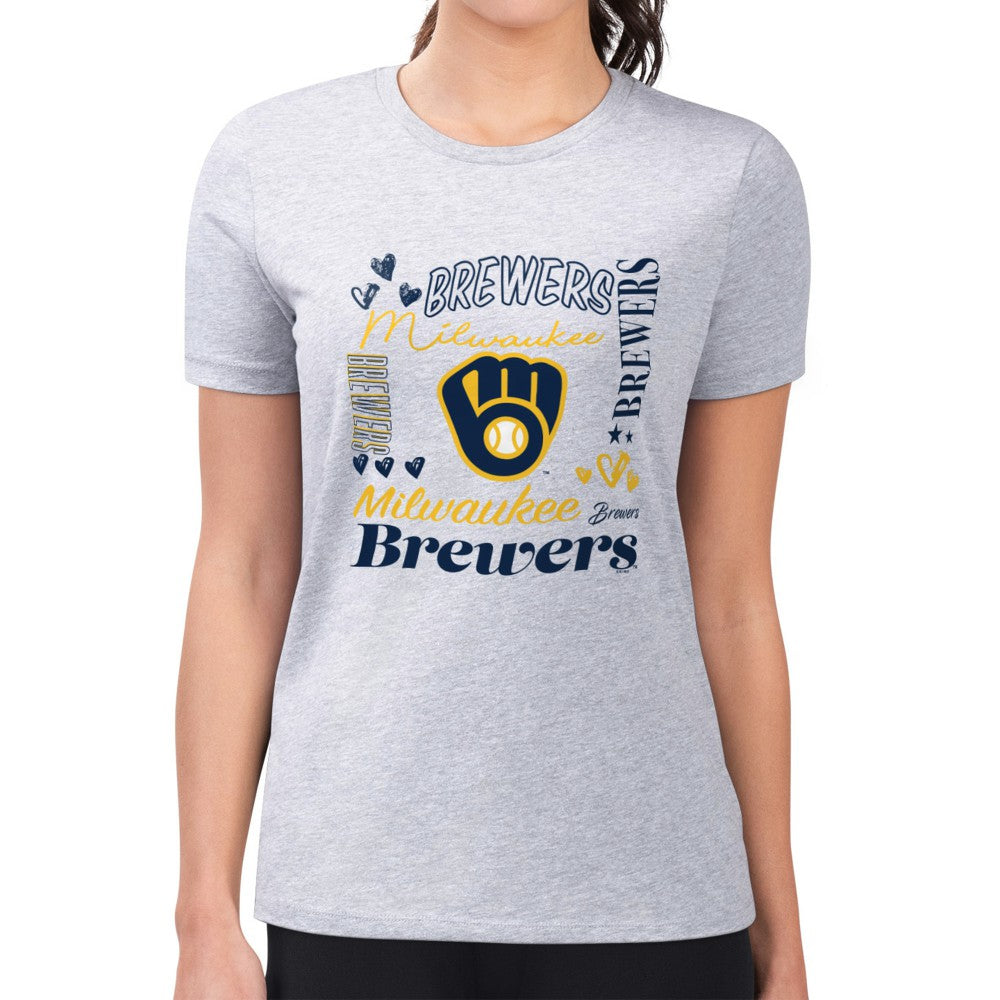 Milwaukee Brewers G-III 4Her by Carl Banks Women's Super-Slim Fit Lightweight Collage Team Graphic Crew Neck T-Shirt for sale