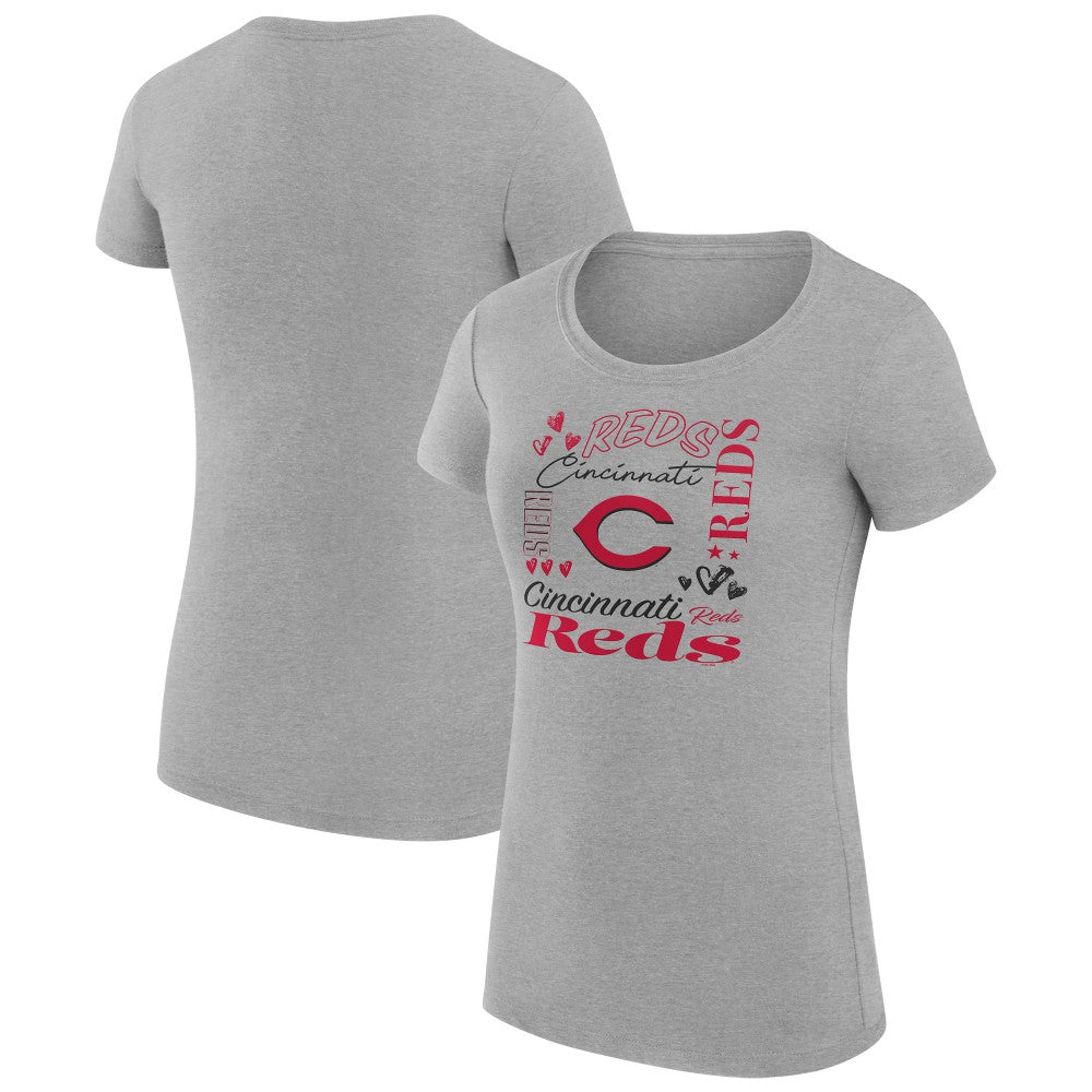 Cincinnati Reds G-III 4Her by Carl Banks Women's Super-Slim Fit Lightweight Collage Team Graphic Crew Neck T-Shirt Lifestyle