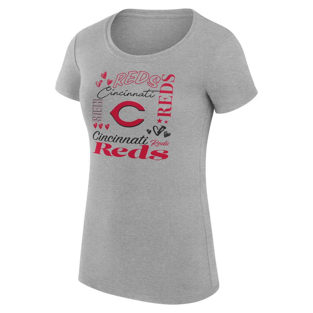 Cincinnati Reds G-III 4Her by Carl Banks Women's Super-Slim Fit Lightweight Collage Team Graphic Crew Neck T-Shirt Lifestyle