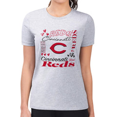 Cincinnati Reds G-III 4Her by Carl Banks Women's Super-Slim Fit Lightweight Collage Team Graphic Crew Neck T-Shirt Lifestyle