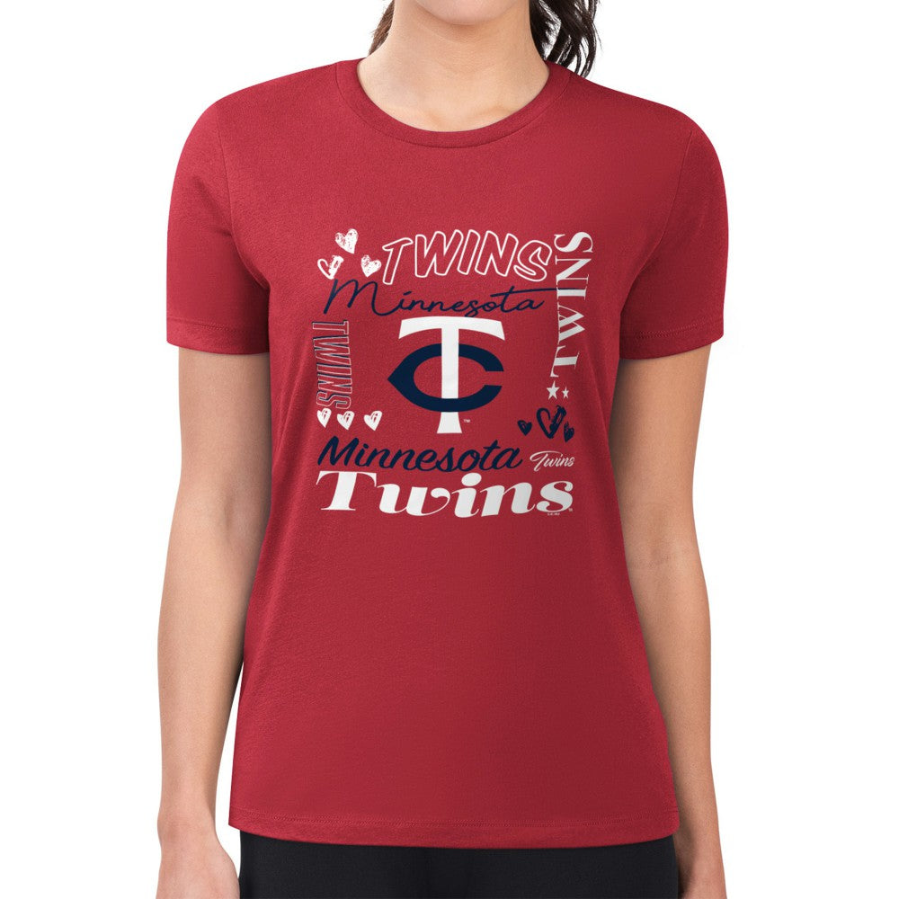 Minnesota Twins G-III 4Her by Carl Banks Women's Super-Slim Fit Lightweight Collage Team Graphic Crew Neck T-Shirt Near Me
