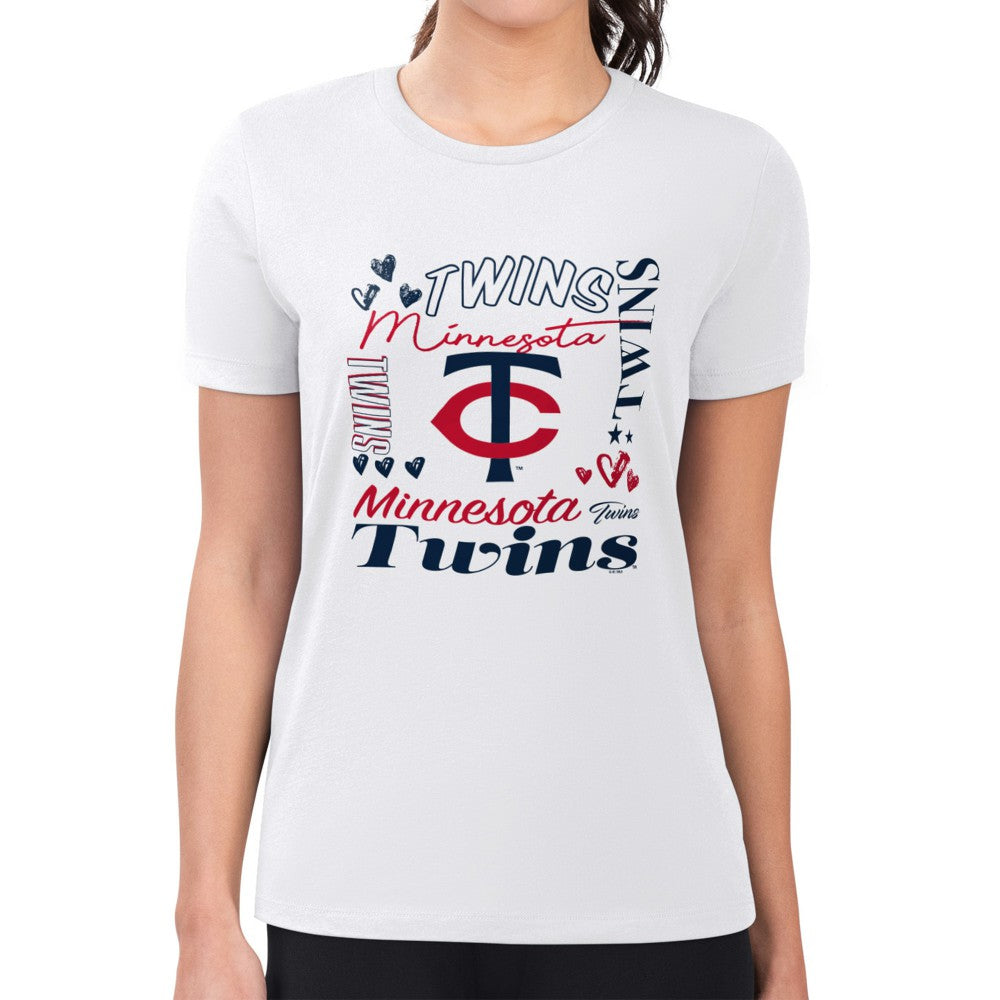 Minnesota Twins G-III 4Her by Carl Banks Women's Super-Slim Fit Lightweight Collage Team Graphic Crew Neck T-Shirt for sale