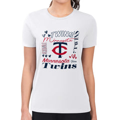 Minnesota Twins G-III 4Her by Carl Banks Women's Super-Slim Fit Lightweight Collage Team Graphic Crew Neck T-Shirt for sale