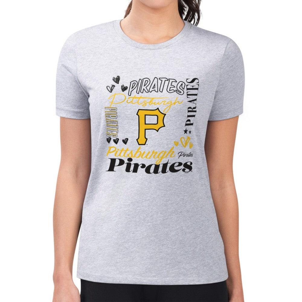 Pittsburgh Pirates G-III 4Her by Carl Banks Women's Super-Slim Fit Lightweight Collage Team Graphic Crew Neck T-Shirt discount
