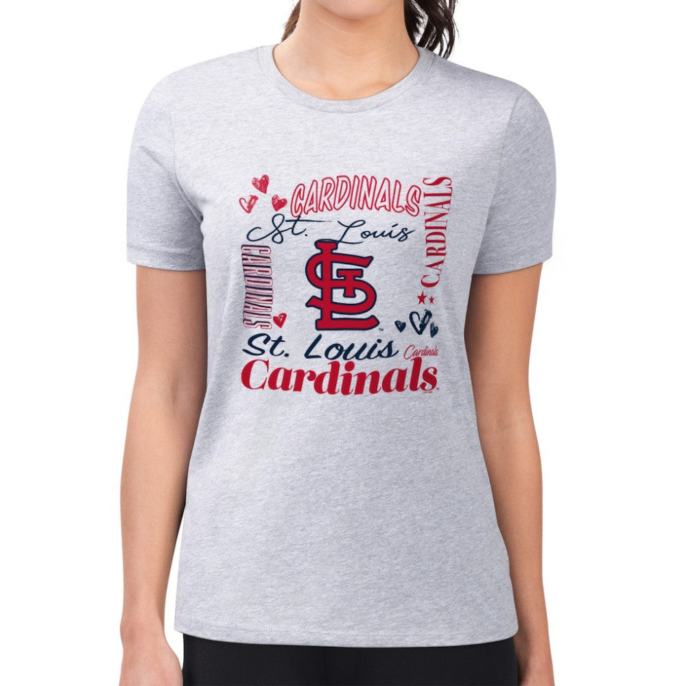 St. Louis Cardinals G-III 4Her by Carl Banks Women's Super-Slim Fit Lightweight Collage Team Graphic Crew Neck T-Shirt Clearance