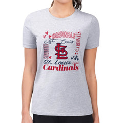 St. Louis Cardinals G-III 4Her by Carl Banks Women's Super-Slim Fit Lightweight Collage Team Graphic Crew Neck T-Shirt Clearance